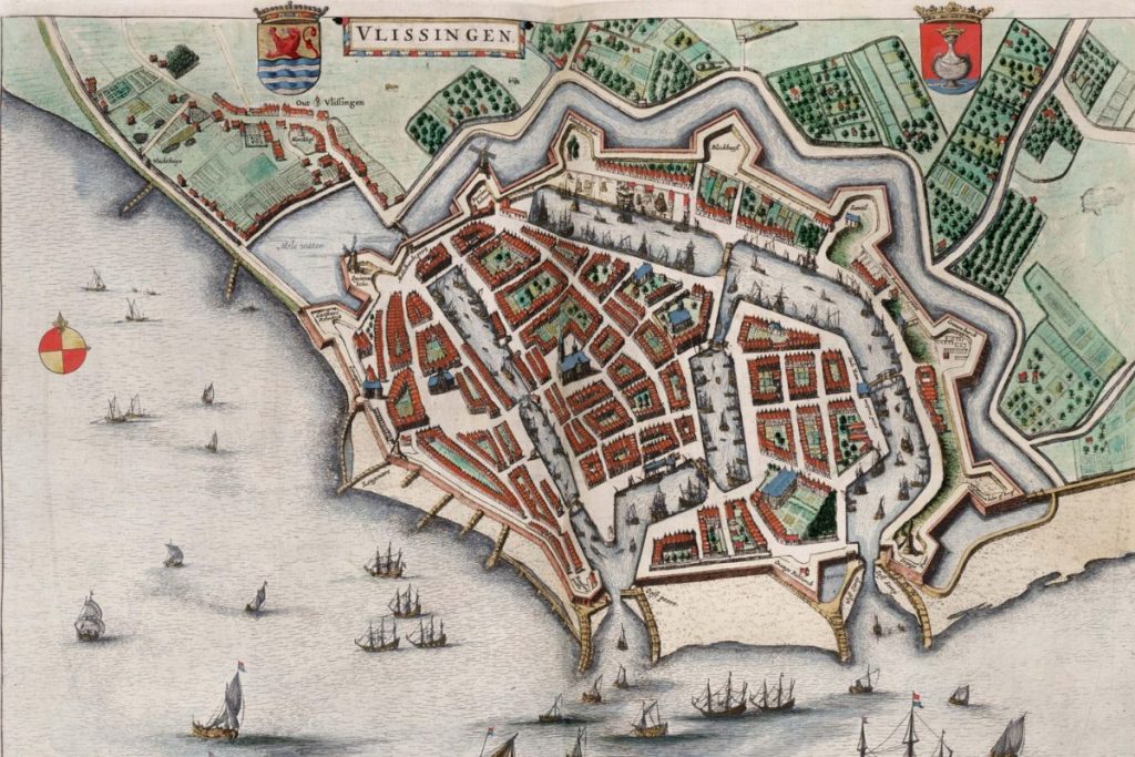 A close-up of the 1649 map of the Dutch port city Vlissingen by Bleau. Image by Koninklijke Bibliotheek Leiden.